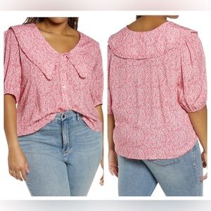 NEW WAYF Amie Floral Oversize Collar Top Sz 1X Prairie Cottagecore Romantic